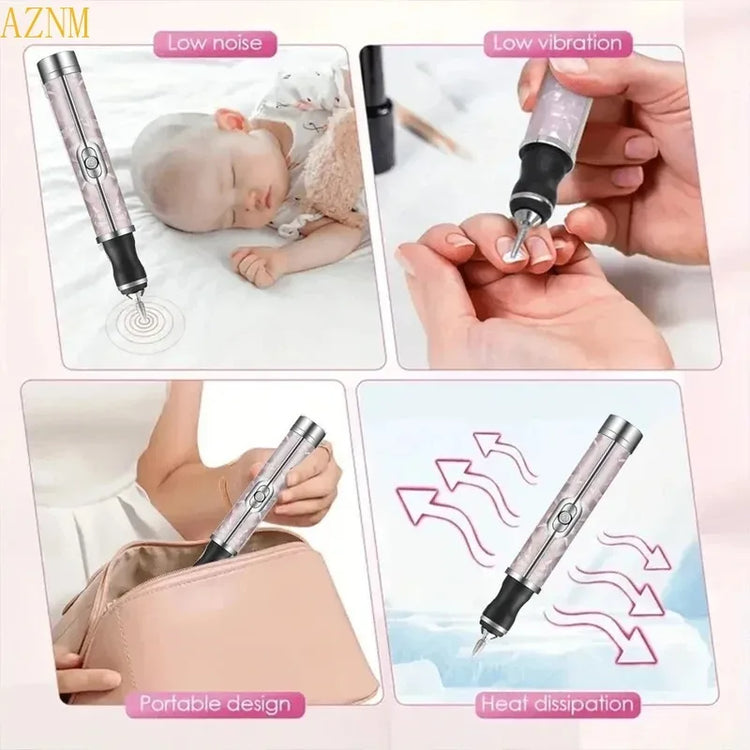Electric Nail Drill Machine Rechargeable 500mAh Portable Nail File Kit 4 Speed Adjustable Manicure Tool for Nail Polishing Gel Removal Salon Beauty Care