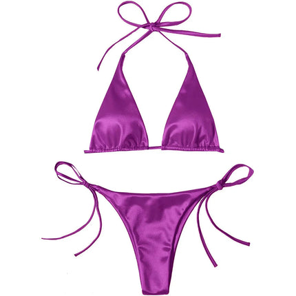 Sexy 13 colori Halter Satin Bikini brasiliano Donna Costumi da bagno Costume da bagno femminile Bikini a due pezzi Bagnante Costume da bagno Swim V4966 platinumshop
