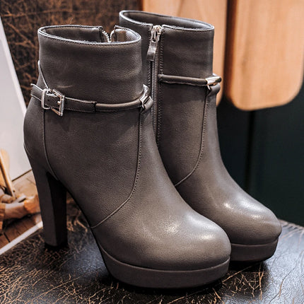 Brand Ankle Boots For Women Platform Fashion Elegant High Heel Short Boot Large Size Zipper Autumn Winter Black Green Shoes Lady