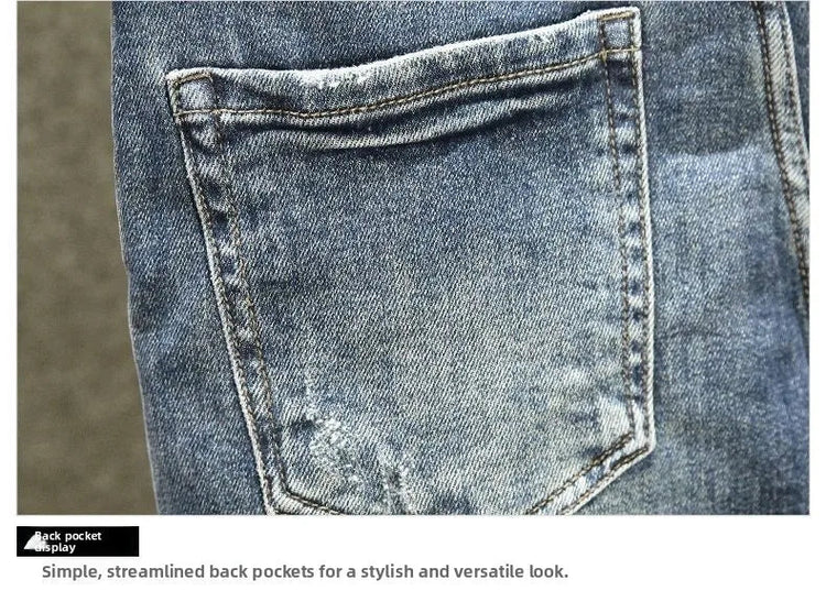 2025 Spring Autumn Korean Luxury Clothing New Cargo Brand Tooling Jeans Men's Slim High Street Men's Splicing Patch Trousers PlatiNum
