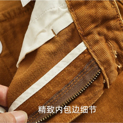 Retro heavy simple cargo pants men's loose straight leg casual pants pure cotton twill woven 3D vertical cut cone pants