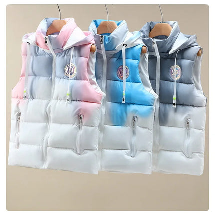 #3622 Tie Dye Hooded Sleeveless Jacket Women Zipper Sim Fit Warm Vest Waistcoat Female Outerwear Veste Unisex Autumn Winter 2024