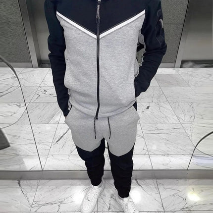 Spring and Autumn New Men's Set Western Style Outdoor Sports Casual Men's Clothing Long Sleeve Hooded Jacket Pants Suit PlatiNum