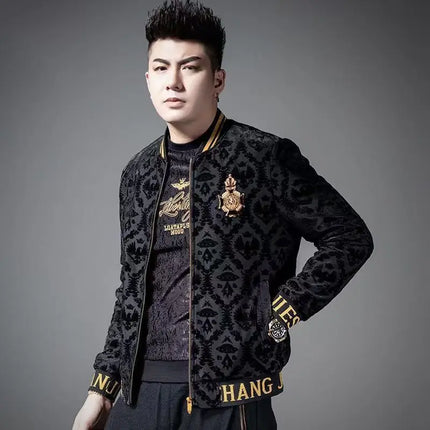 Men's Jacquard Bomber Jacket Warm Zip Up Casual Autumn Winter Coat