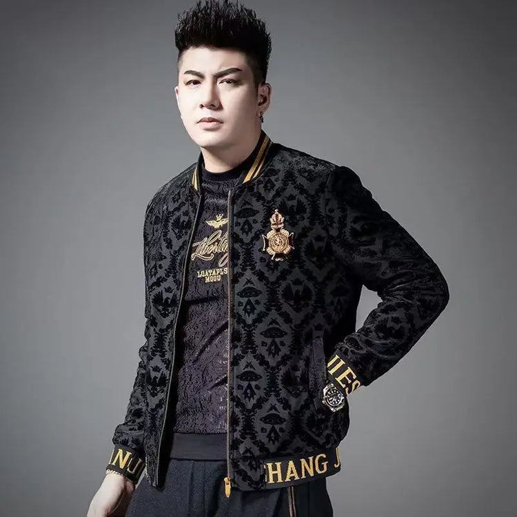 Men's Jacquard Bomber Jacket Warm Zip Up Casual Autumn Winter Coat