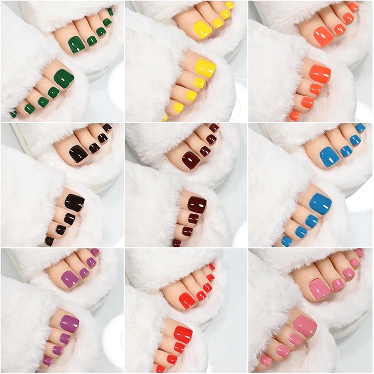 22Tips Red Christmas Baking Free Toenail Sticker Glossy Solid Color Self-adhesive Toe Nail Strips Festival Full Cover Foot Wraps2028