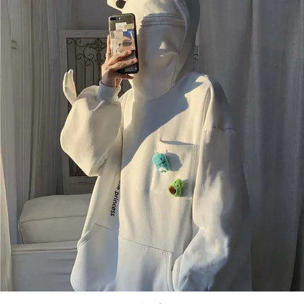 Y2K Autumn Winter Unisex Cartoon Frog Fleece Hoodies Loverly Zipper Loose Warm Sweatshirt Full Sleeve Harajuku Hooded Jackets