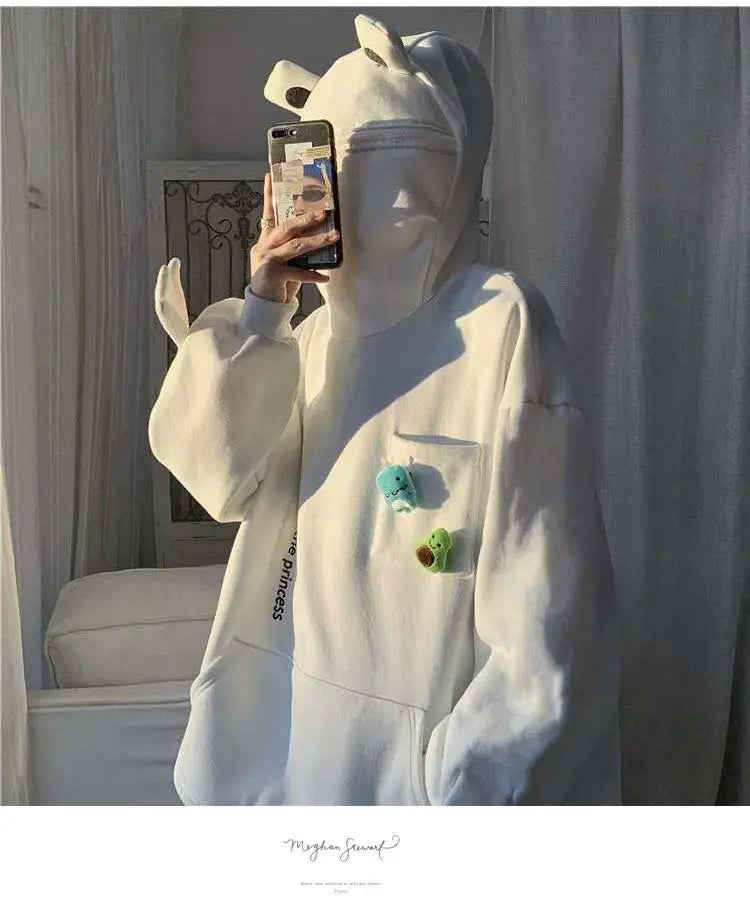Y2K Autumn Winter Unisex Cartoon Frog Fleece Hoodies Loverly Zipper Loose Warm Sweatshirt Full Sleeve Harajuku Hooded Jackets