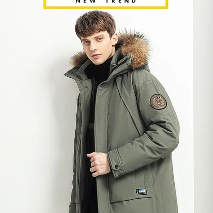 Men Winter Goose Down Coats Fur Collar Hooded Long Down Jackets Top Quality Male Outdoor Windproof Warm Winter Jackets Canada