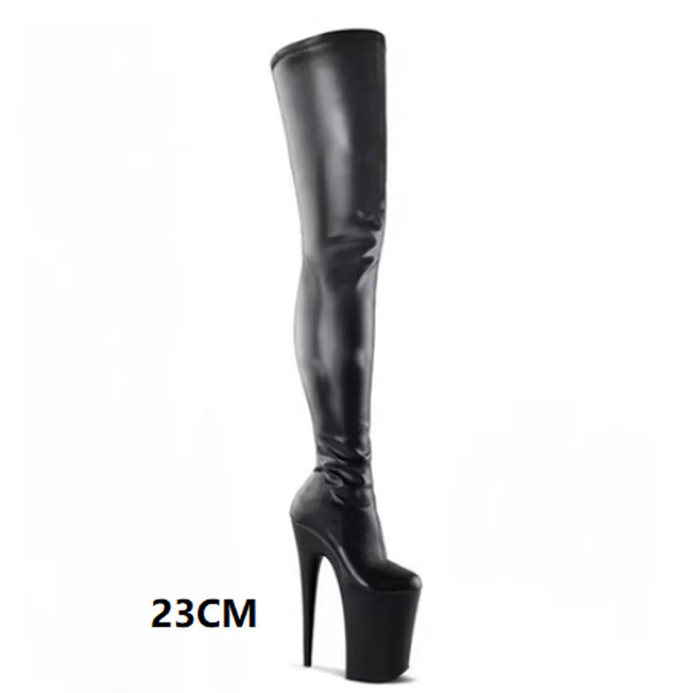 CACA 26cm Extreme High Heels Women Thigh High Boots,Fetish Platform Booties,Buckles Botas,Men Cosplay Shoes,Black,Red,Dropship