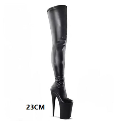 CACA 26cm Extreme High Heels Women Thigh High Boots,Fetish Platform Booties,Buckles Botas,Men Cosplay Shoes,Black,Red,Dropship