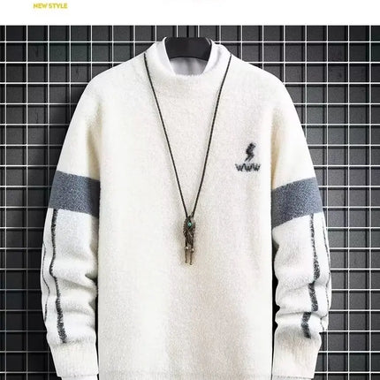 Men Winter Warm Black Sweater Pullovers Autumn High Quality Men's Rock Hip Hop Plush O Neck Top Men's Cloting New 2024