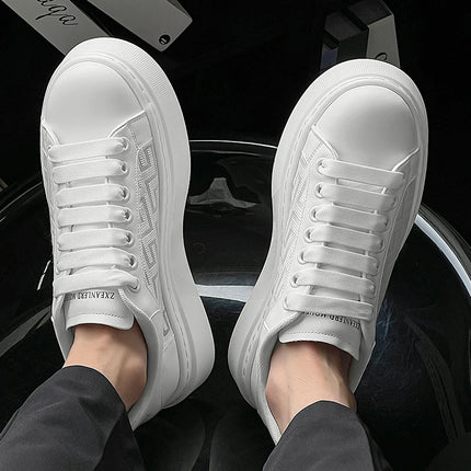 Big Size Men Platform Skate Sneakers Faux Leather Thick Sole White Business Casual Walking Footwear Zapatillas Hombre