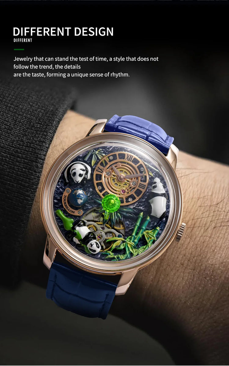 Pindu Luxury and stylish personalized waterproof panda dial fully automatic mechanical men's watch serpentine tourbillon watch