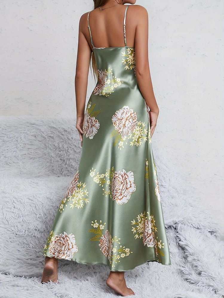 Elegante sexy scollo a V stampa floreale comfort setoso liscio donna slip camicie da notte abiti da notte per l'estate pigiama pigiameria pjs