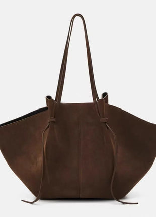 Borsa tote grande da donna, borsa a tracolla in pelle scamosciata, design con nodo, borsa versatile