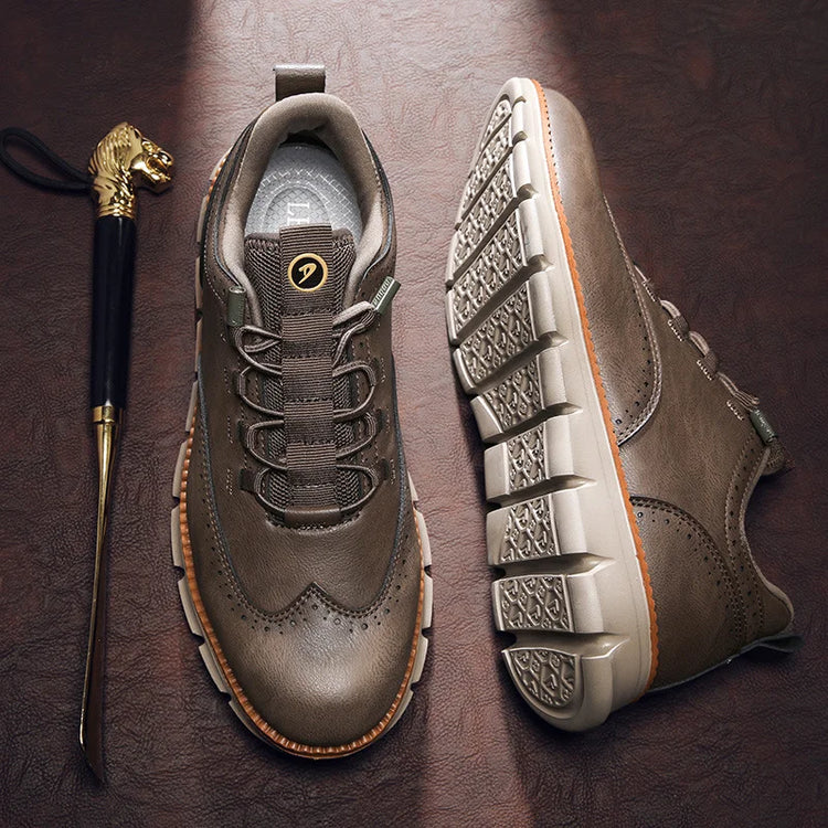 Men's Leather Casual Oxford Shoes, Breathable Anti-Slip Soft Sole Fashion Sneakers for Business Walking and Daily Wear