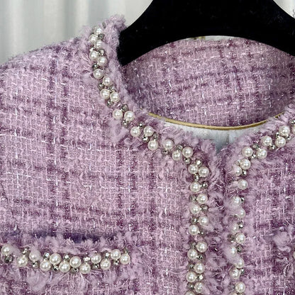 2025 new fashion round neck noble heavy industry beading celebrity light luxury temperament high-end design tweed jacket
