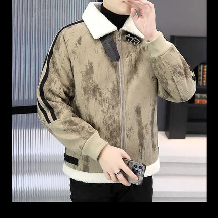 2024 Winter Woolen Motorcycle Jacket Men Thickened Velvet Casual Business Wool Blends Coat Hip Hop Social Streetwear Overcoat