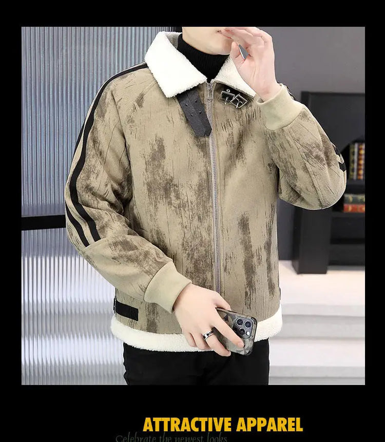 2024 Winter Woolen Motorcycle Jacket Men Thickened Velvet Casual Business Wool Blends Coat Hip Hop Social Streetwear Overcoat