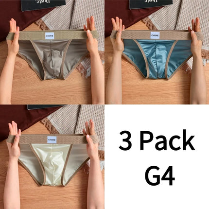 3 pezzi LORIEN CREST Slip bikini triangolari da uomo in raso di seta di lusso, traspiranti, ultra morbidi, comodi, sexy, intimo maschile