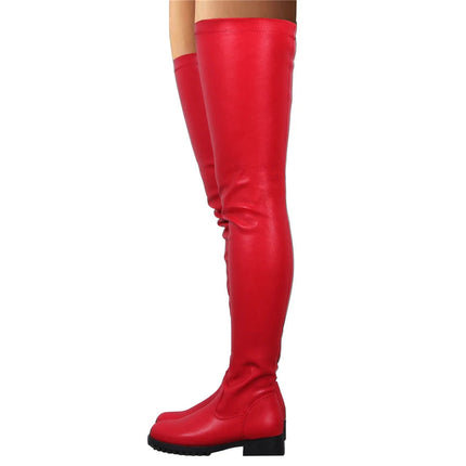2025 Winter Over the Knee Women Boots European Platform Zipper Ladies Shoes Comfort Square High Heels Elastic Leather Long Boots PlatiNum