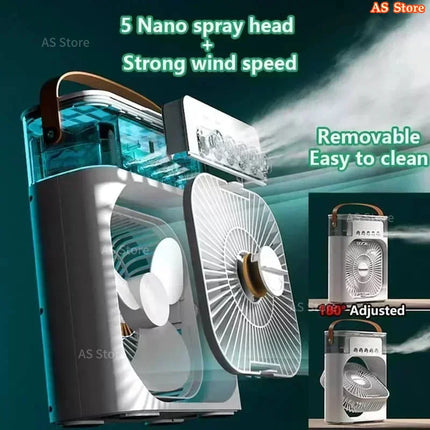 Nuovo Ventilatore 3 in 1 con Condizionatore d'Aria, Mini Raffrescatore Domestico, Luce Notturna LED, Umidificatore Portatile, Ventilatore Regolabile per Ufficio e Casa