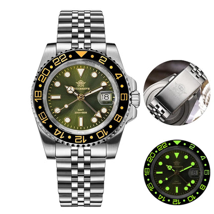 ADDIESDIVE New 40mm Luxury Men Business GMT Watch Swiss Ronda 515-24H Quartz Waterproof 200m Luminous Aluminum Ceramic Bezel