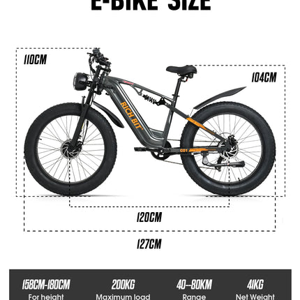 Bici Elettrica Fuoristrada C01, E-bike da Montagna 26'', Doppio Motore, Potenza di Picco 3000W, Batteria al Litio Rimovibile 48V 20Ah, Doppia Sospensione, Velocità Massima 60-63km/h