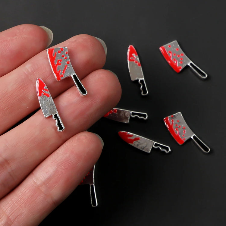10Pcs Halloween Fake Weapons with Blood Nail Charms Bloody Horror Metal Nail Art Decorations Manicure Accessories Punk Jewelry *