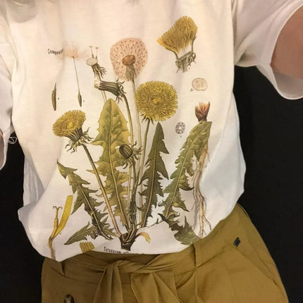 Dandelion Botanical Graphic T-Shirt Hiking Shirt Botanical Print T-Shirt Oversized Cotton Short Sleeve Top Women's Harajuku Clothing