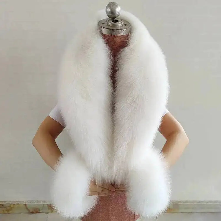 Real Fur Collar And Cuffs Set Winter Coat Accessories Women Fluffy Large Fur Shawl Neak Warm Fox Fur Scarf Furry Scarves Female