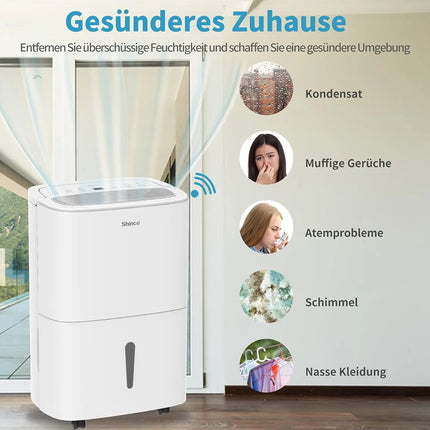 SHINCO 30L Deumidificatore Elettrico per 105 m3 (35 m2), WiFi, Risparmio Energetico, Ripristino Automatico, Asciugatura del Lavanderia, Temporizzatore 24H