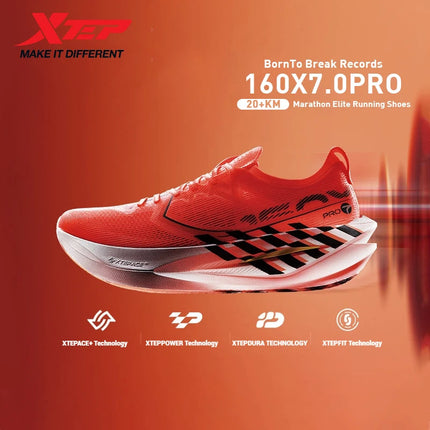 Xtep 160X 7.0 Pro Running Shoes 2025 Professional Marathon PB Carbon Plate Sports Shoes Cushioning Shock Sneakers 975319110041 PlatiNum