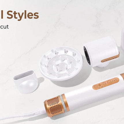7‑In‑1 Multi‑Functional Hot Air Hair Styling Set,626-1- Curling Wand, Hair Dryer, Straightening Comb, Round Brush, Interchangeable Heads Household Salon Hair Care Styling Instrument