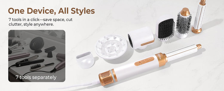 7‑In‑1 Multi‑Functional Hot Air Hair Styling Set,626-1- Curling Wand, Hair Dryer, Straightening Comb, Round Brush, Interchangeable Heads Household Salon Hair Care Styling Instrument