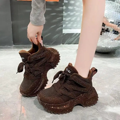 7.5cm Height Increase Autumn and Winter Thick Soled Women's Sports Shoes 2026 New Casual Walking Sneakers Ladies' Dad Shoes