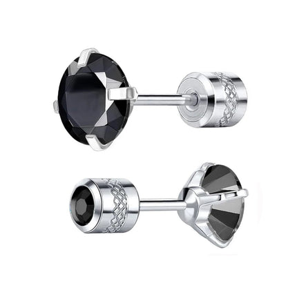 1 paio di orecchini a bottone con zirconi cubici in titanio puro con retro piatto 5A, adatti per donne e uomini, regalo di gioielli per orecchie sensibili platinumshop