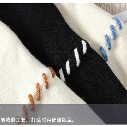 Autumn Winter Warm Mens Knitted Sweaters Fashion Patchwork O Neck Knit Pullovers Korean Streetwear Pullover Casual Mens Clothing