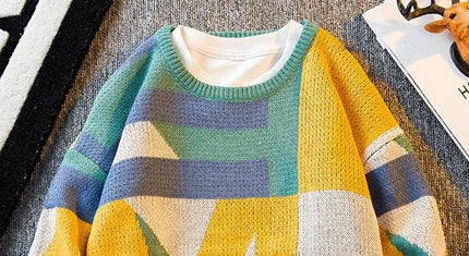 Graphic Crewneck Knitted Sweaters for Men Round Collar Man Clothes Brown Pullovers Cheap Order Spring Autumn T Shirt Baggy Tops
