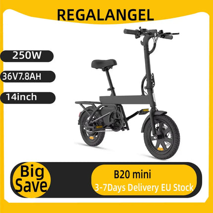 Bicicletta Elettrica REGALANGEL B20 Mini, Motore 250W, Batteria 36V 7.8AH, E-bike Urbana per Adulti, Pneumatici da 14 Pollici