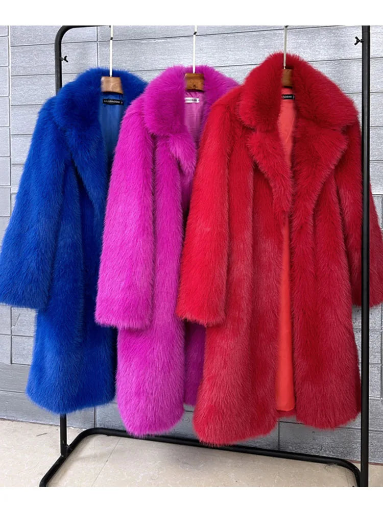 ZADORIN 100cm Long Fluffy White Black Faux Fur Coat Woman Clothing Winter Lapel Faux Fur Top Jackets for Women Jacket Outerwears