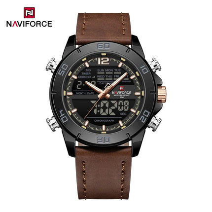 NAVIFORCE Orologio alla moda da uomo con cinturino in vera pelle Movimento al quarzo resistente all'acqua 30M Display luminoso con giorno e data F platinumshop