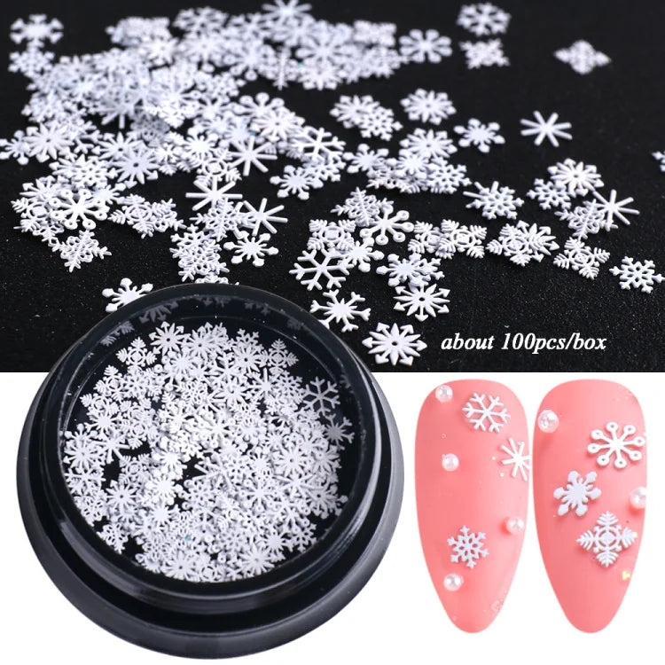 80-90pcs/jar Hollow Out Gold Nail Glitter Sequin Snow Flakes 8/10mm Mixed Metal Snowflakes 2023 DIY Snow Flake Manicure Decor 2028