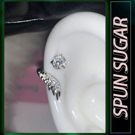 1pcs Silver Color Wing 316L Stainless Steel Ear Bone Nail for Women New Fashion Full of Rhinestone Earrings Accessories for Ear PlatiNum