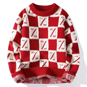 New Men's Fashion Round Neck Print Sweater Autumn Winter Contrast Color Printed Letter Long Sleeve Loose Casual Knitted Tops
