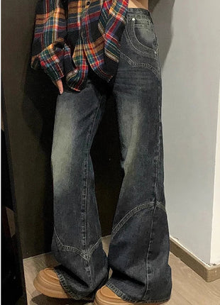 Y2K Spicy Girl Dark Series Jeans a gamba larga da donna New High Street Splicing Pantaloni svasati dimagranti a vita alta larghi
