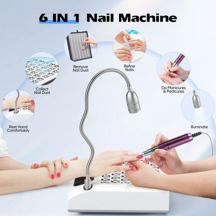 4 In 1 Electric Nail Sander, 30000 RPM Powerful Vacuum Cleaner 80W, 6W Rotating LED Light, Quiet, With Drill Bits And Sanding Bands Dust Brush For Salon Home Nail DIY Use, 220V EU Plug
