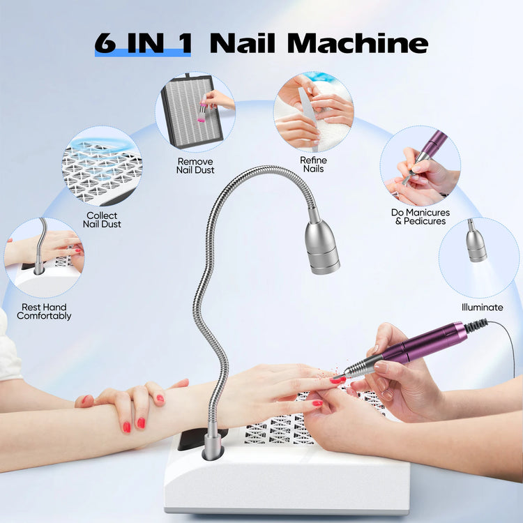 4 In 1 Electric Nail Sander, 30000 RPM Powerful Vacuum Cleaner 80W, 6W Rotating LED Light, Quiet, With Drill Bits And Sanding Bands Dust Brush For Salon Home Nail DIY Use, 220V EU Plug