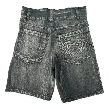 Pantaloncini Larghi Unisex Stile Gotico Retrò Y2K, Jeans Phantom con Ricamo a Ragno, Streetwear Hip Hop